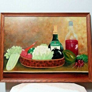 "Garden Bounty" oil painting by Agnes Ogden signed Framed canvas Still Life